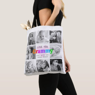 Love You Grammy Colourful Modern 8 Photo Collage Tote Bag