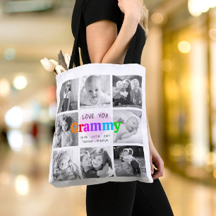 Love You Grammy Colourful Modern 8 Photo Collage Tote Bag
