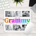 Love You Grammy Colourful Rainbow 6 Photo Collage Mouse Mat<br><div class="desc">“Love you Grammy.” She’s loving every minute with her grandkids. A playful, whimsical, stylish visual of colourful rainbow coloured bold typography and black handwritten typography overlay a soft, light pink heart and a white background. Add 6 cherished photos of your choice and customise the names and message, for the perfect...</div>