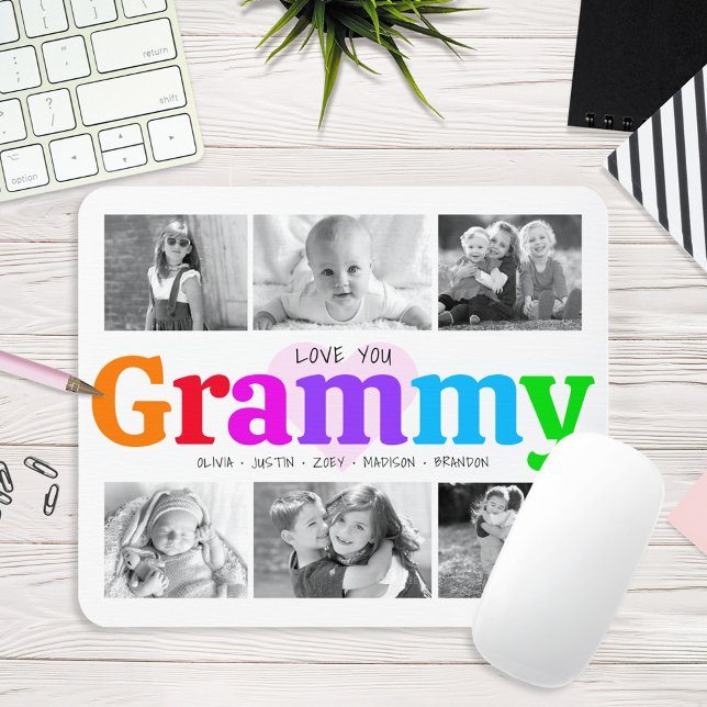 Love You Grammy Colourful Rainbow 6 Photo Collage Mouse Mat (Creator Uploaded)