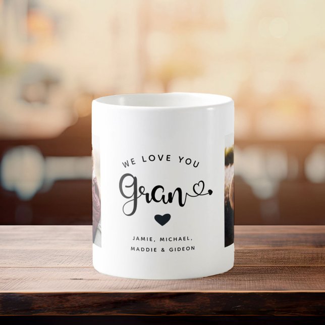 Love you Gran Hearts Custom Two Photo Trendy Chic Coffee Mug (Creator Uploaded)