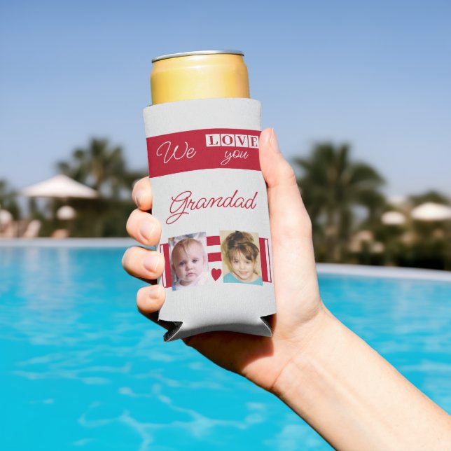 Love you grandad 4 photo red and grey seltzer can cooler (In Situ Pool)