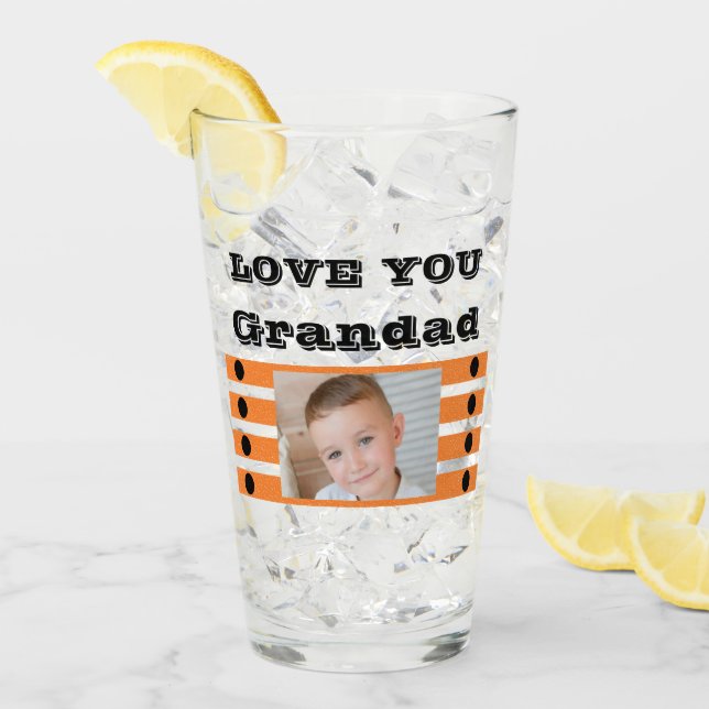 Love you Grandad two photos black orange beer Glass (Front Ice)