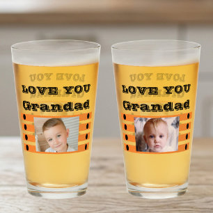 Love you Grandad two photos black orange beer Glass