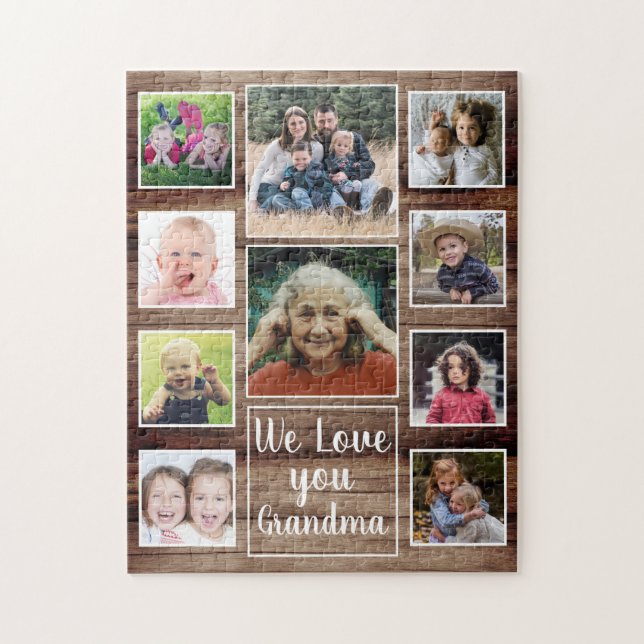 Love You Grandma 10 Family Photo Collage  Wood Jigsaw Puzzle (Vertical)