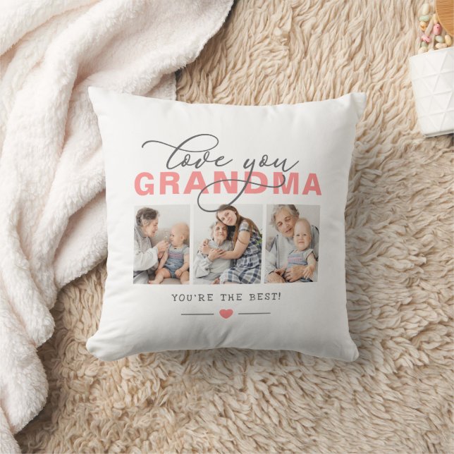 Love You Grandma 12-Photo Collage Elegant Script Cushion (Blanket)