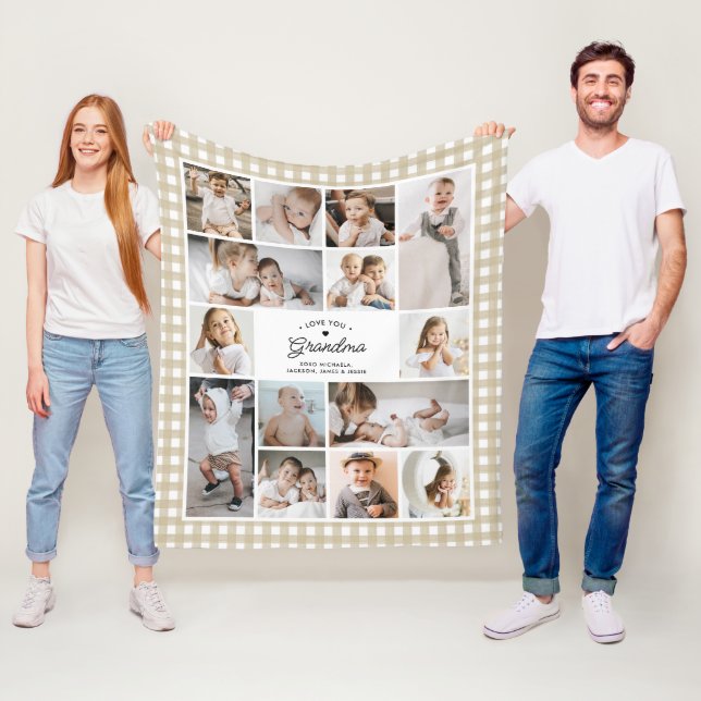 Love You Grandma 14-Photo Collage Custom Text Gift Fleece Blanket (In Situ)
