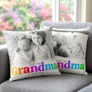 Love You Grandma 2 Photo Colourful Bold Type Moder Cushion