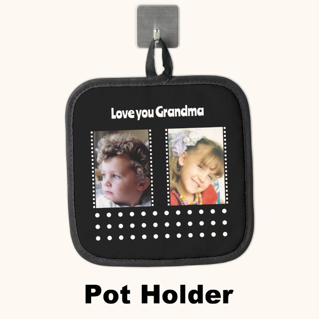 Love you grandma 2 photo polka dots black pot holder (Creator Uploaded)