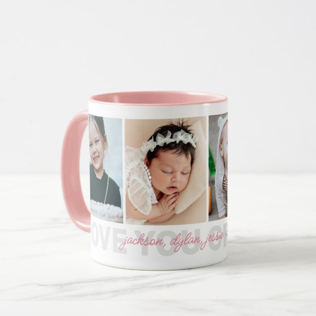 Love You Grandma 4-Photo Grandchildren's Names Mug (Front Left)