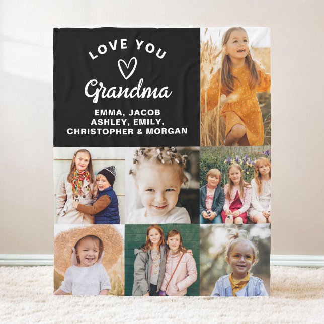 Love You Grandma 7 Photo Black Fleece Blanket (Creator Uploaded)