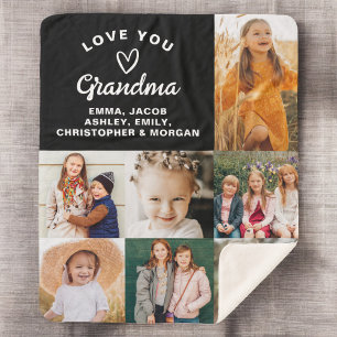 Love You Grandma 7 Photo Black Sherpa Blanket
