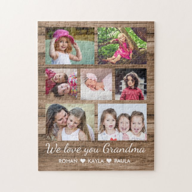 Love You Grandma 7 Photo Collage Wood Jigsaw Puzzle (Vertical)