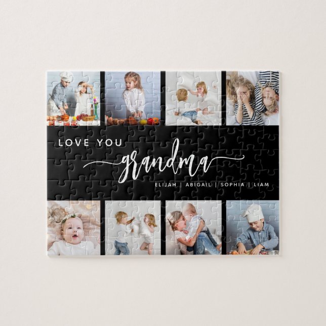 Love You Grandma 8 Photo Collage Black and White Jigsaw Puzzle (Horizontal)