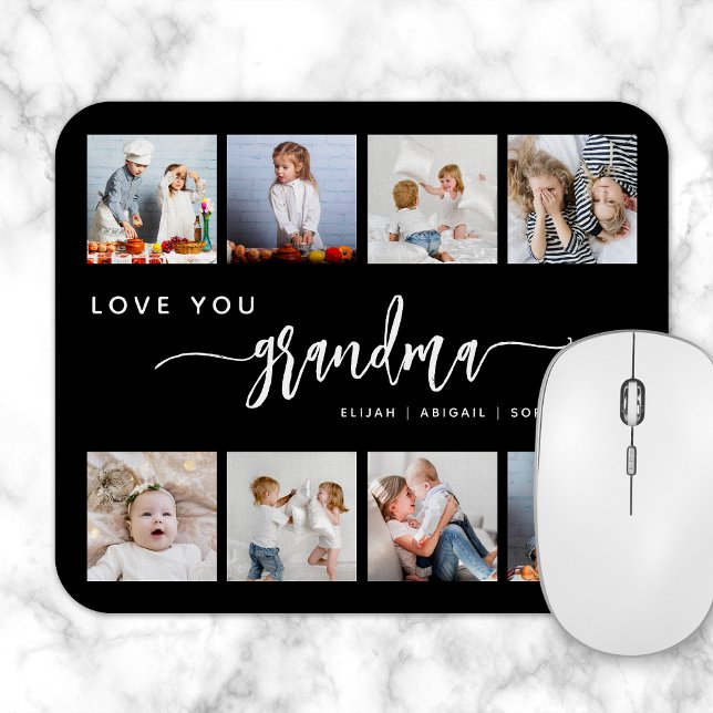 Love You Grandma 8 Photo Collage Black Mouse Mat (Creator Uploaded)