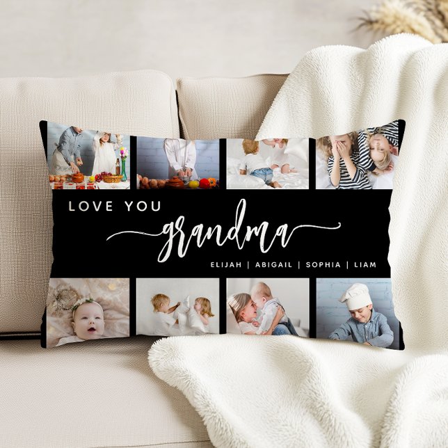 Love You Grandma 8 Photo Collage Black White Decorative Cushion (Creator Uploaded)