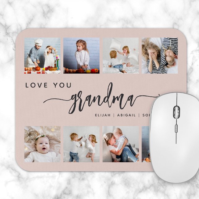 Love You Grandma 8 Photo Collage Blush Pink Mouse Mat (Creator Uploaded)