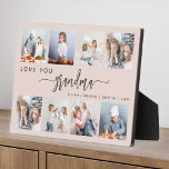 Love You Grandma 8 Photo Collage Blush Pink Plaque<br><div class="desc">Give Grandma a gift she'll cherish. This photo collage plaque features eight of her favorite square photos of the grandkids, along with the message "Love You Grandma." The word "grandma" appears in elegant charcoal gray handwriting script with flourishes at the beginning and end on a blush pink background. Add the...</div>