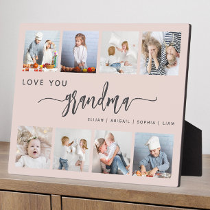 Love You Grandma 8 Photo Collage Blush Pink Plaque