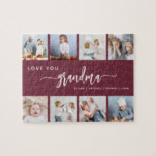 Love You Grandma 8 Photo Collage Burgundy Jigsaw Puzzle