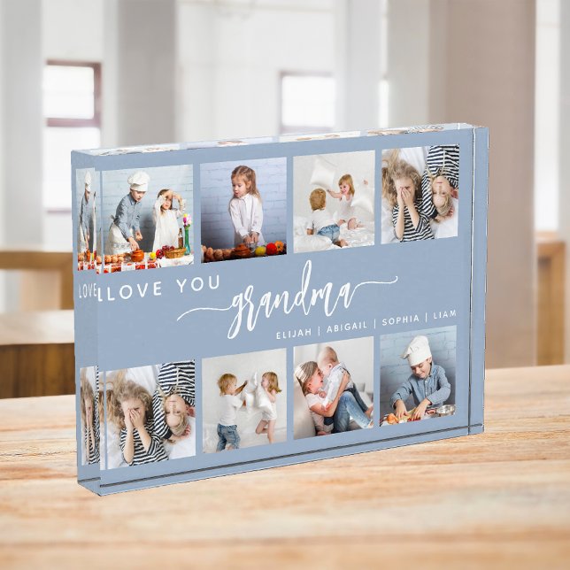 Love You Grandma 8 Photo Collage Dusty Blue Block (Creator Uploaded)