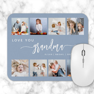 Love You Grandma 8 Photo Collage Dusty Blue Mouse Mat