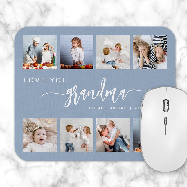 Love You Grandma 8 Photo Collage Dusty Blue Mouse Mat (Creator Uploaded)