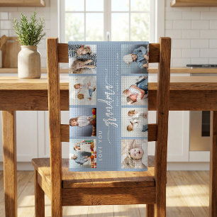 Love You Grandma 8 Photo Collage Dusty Blue Tea Towel