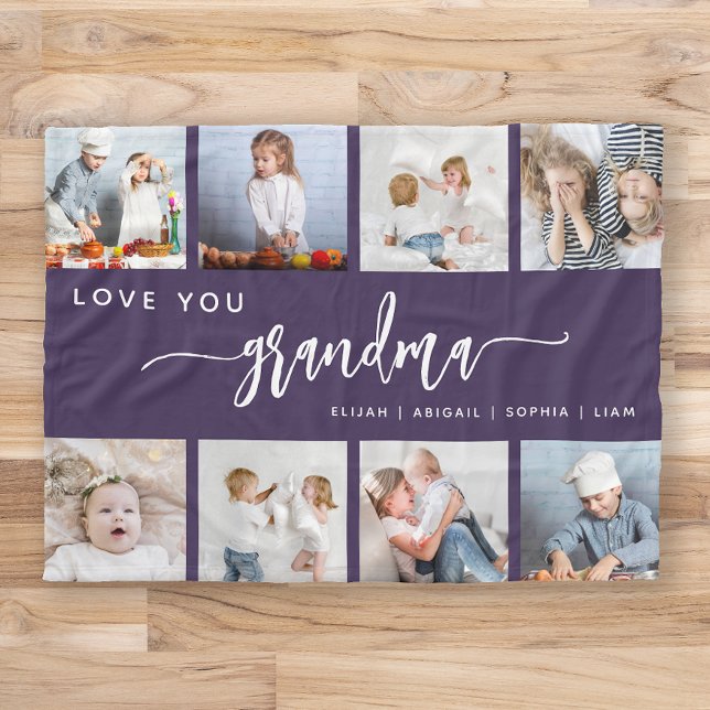 Love You Grandma 8 Photo Collage Purple Fleece Blanket (Creator Uploaded)