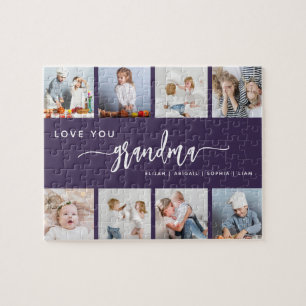 Love You Grandma 8 Photo Collage Purple Jigsaw Puzzle
