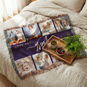 Love You Grandma 8 Photo Collage Purple Throw Blanket