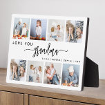 Love You Grandma 8 Photo Collage White Plaque<br><div class="desc">Give Grandma a gift she'll cherish. This photo collage plaque features eight of her favorite square photos of the grandkids, along with the message "Love You Grandma." The word "grandma" appears in elegant black handwriting script with flourishes at the beginning and end on a white background. Add the names of...</div>