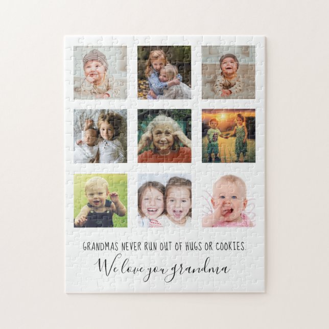 Love You Grandma 9 Photo Collage Family White Jigsaw Puzzle (Vertical)