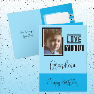 Love you Grandma add photo blue black birthday Card