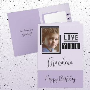 Love you Grandma add photo purple black birthday Card