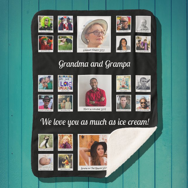 Love You Grandma and Grandpa Family Photo Collage Sherpa Blanket (Creator Uploaded)