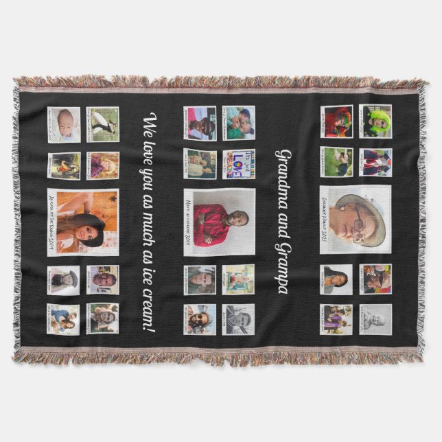 Love You Grandma and Grandpa Family Photo Collage Throw Blanket (Front)