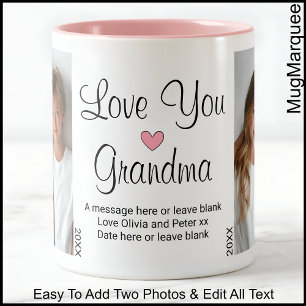 Love You Grandma Birthday Text & Photos, White C00 Two-Tone Coffee Mug