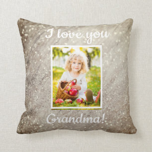 Love You Grandma Child's Photo Glitter Marble Cushion