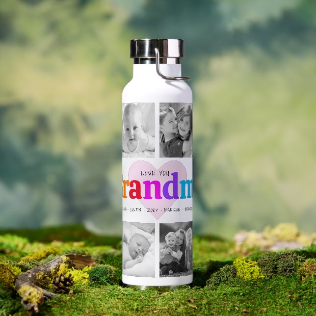 Love You Grandma Colourful Bold 10 Photo Collage Water Bottle (Outdoor)