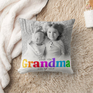 Love You Grandma Colourful Bold Type 2 Photo Moder Cushion