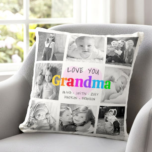Love You Grandma Colourful Modern 8 Photo Collage Cushion