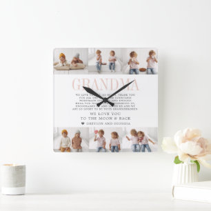 Love You Grandma   Custom Message Photo Collage Square Wall Clock