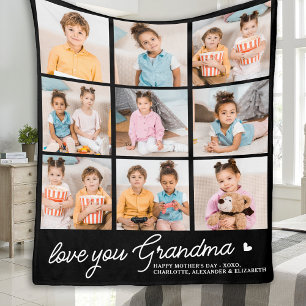Love You Grandma Custom Modern 9 Photo Collage Fleece Blanket
