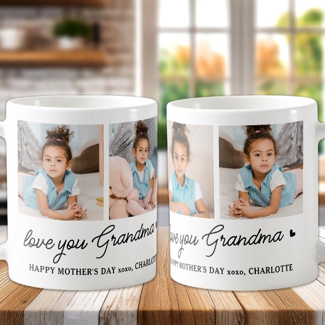 Love You Grandma Custom Modern Simple 4 Photo Coffee Mug (Creator Uploaded)