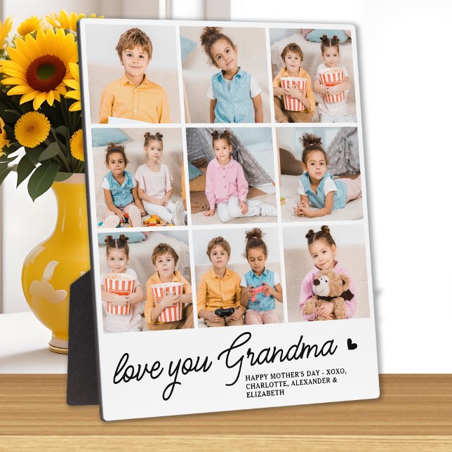 Love You Grandma Custom Modern Simple 9 Photo Plaque (Creator Uploaded)