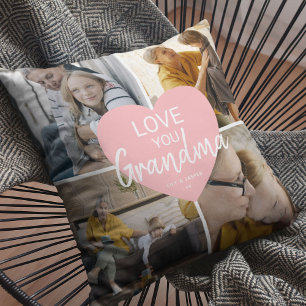 Love You 'Grandma' Custom Photo Collage Heart Cushion