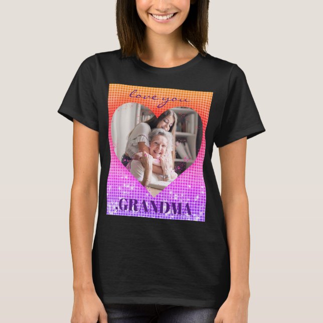 LOVE YOU GRANDMA CUSTOM PHOTO HOLOGRAPHY HEART T-Shirt (Front)