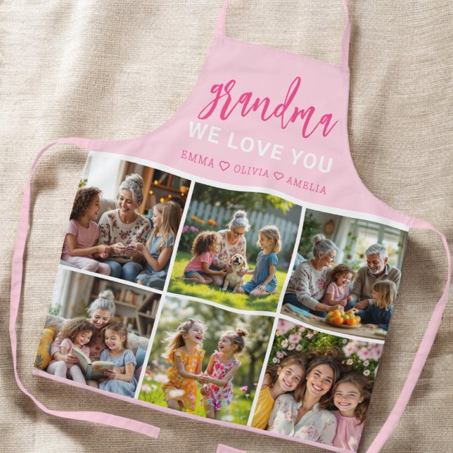  Love You Grandma Cute Pink Photo Collage  Apron (Creator Uploaded)