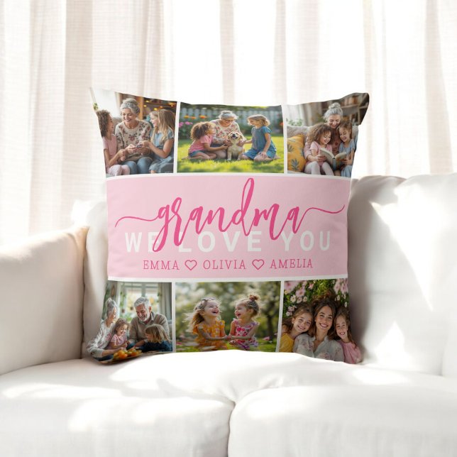  Love You Grandma Cute Pink Photo Collage  Cushion (Creator Uploaded)